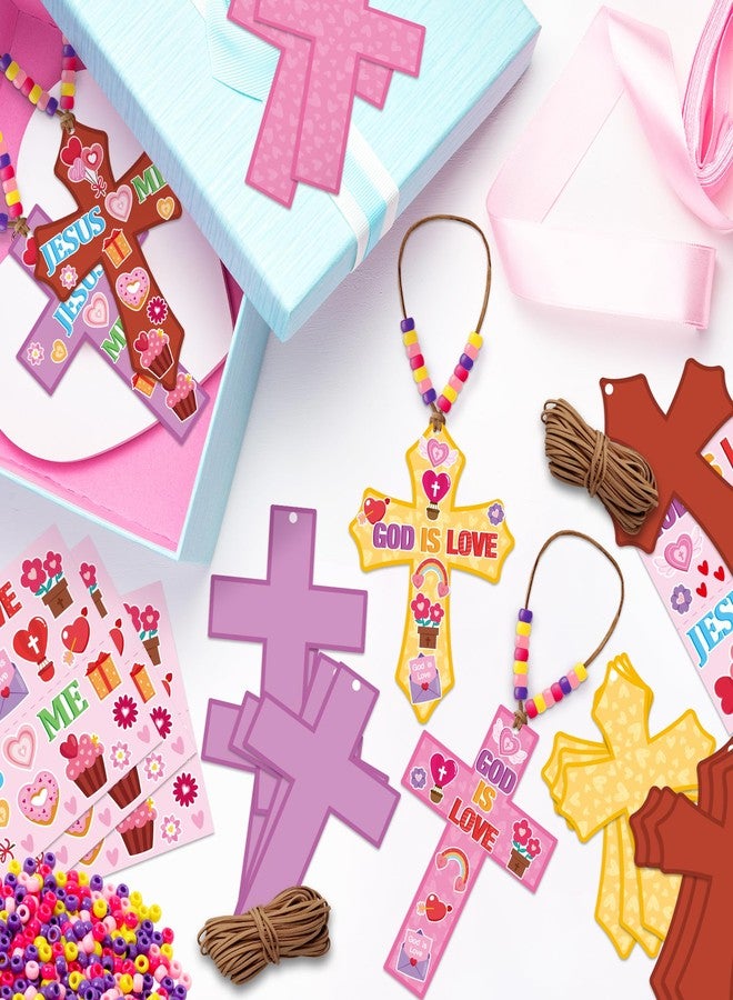 بيومي مجموعة بيومي لصنع قلادة الصليب الديني - 28 قطعة، مجموعة صنع يدوية دينية، صليب لاصق وخرز، قلادة مسيحية، يسوع يحبني، ديكور، أنشطة حفلات نسائية - Image 3